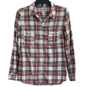 Old Navy Plaid Button-Up Flannel Red, Green, White Shirt - Size Women’s Medium